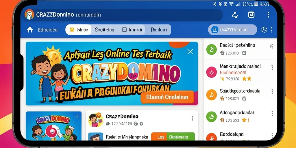 Tampilan antarmuka aplikasi CRAZYDOMINO untuk Les Online yang interaktif.
