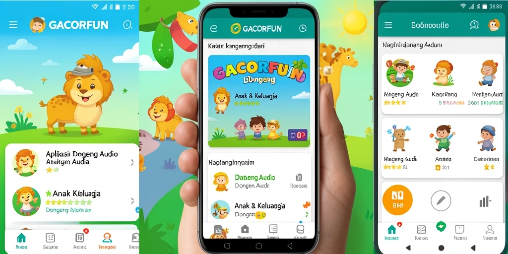 Antarmuka GACORFUN menampilkan berbagai pilihan dongeng audio yang menarik.