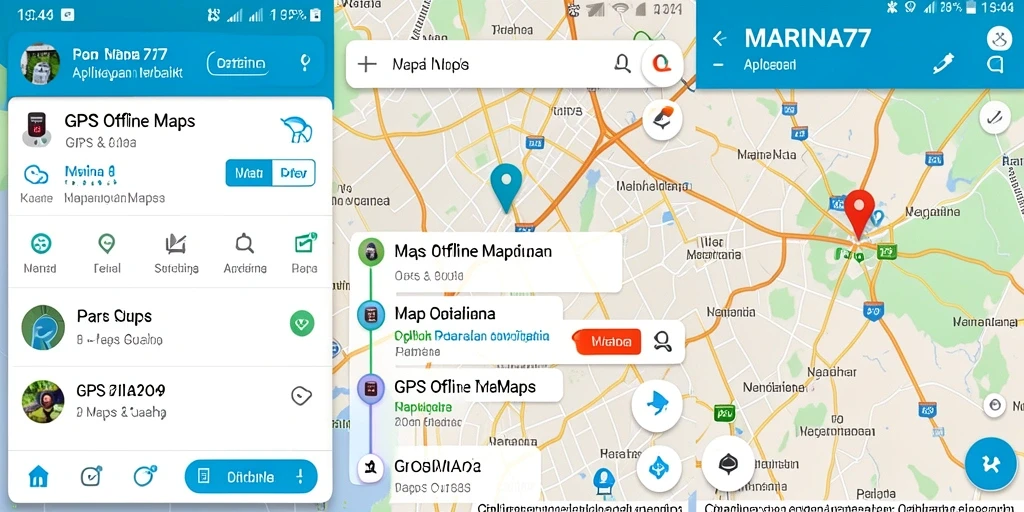 Antarmuka aplikasi MARINA77 menunjukkan fungsi navigasi peta offline yang efisien.