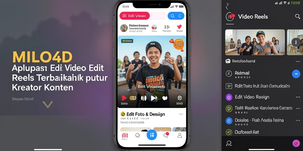 Tampilan antarmuka aplikasi MILO4D Edit Video Reels yang user-friendly.