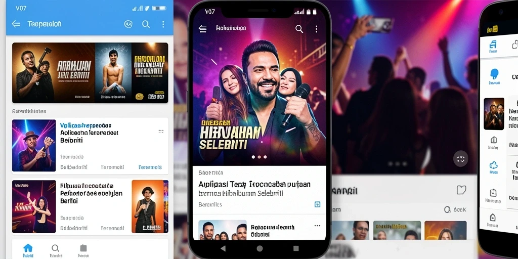 Antarmuka aplikasi V07 menampilkan berita selebriti terbaru.